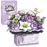 MEIEST Flower Bouquet Building Blocks Model Set,Simulation Artificial Rose Handheld Gift Box,Bonsai Plant Building Bricks Toys,Home Decor (Mist Purple)