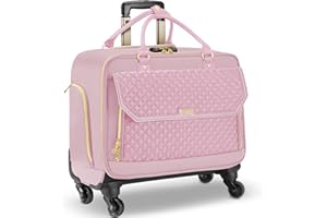 Arcoyard Rolling Laptop Bag, Briefcase for Women with 4 Spinner Wheels and Telescopic Extendable Handle, Roller Computer Bag for Work Travel Carry On Luggage, TSA Friendly Design, Pink