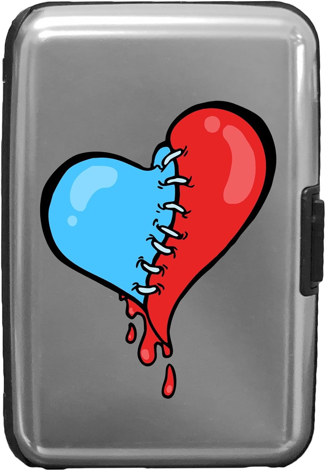 Stitch Heart Bleeding Red Blue - 3D Color Printed Silver Aluminum Credit Card Wallet