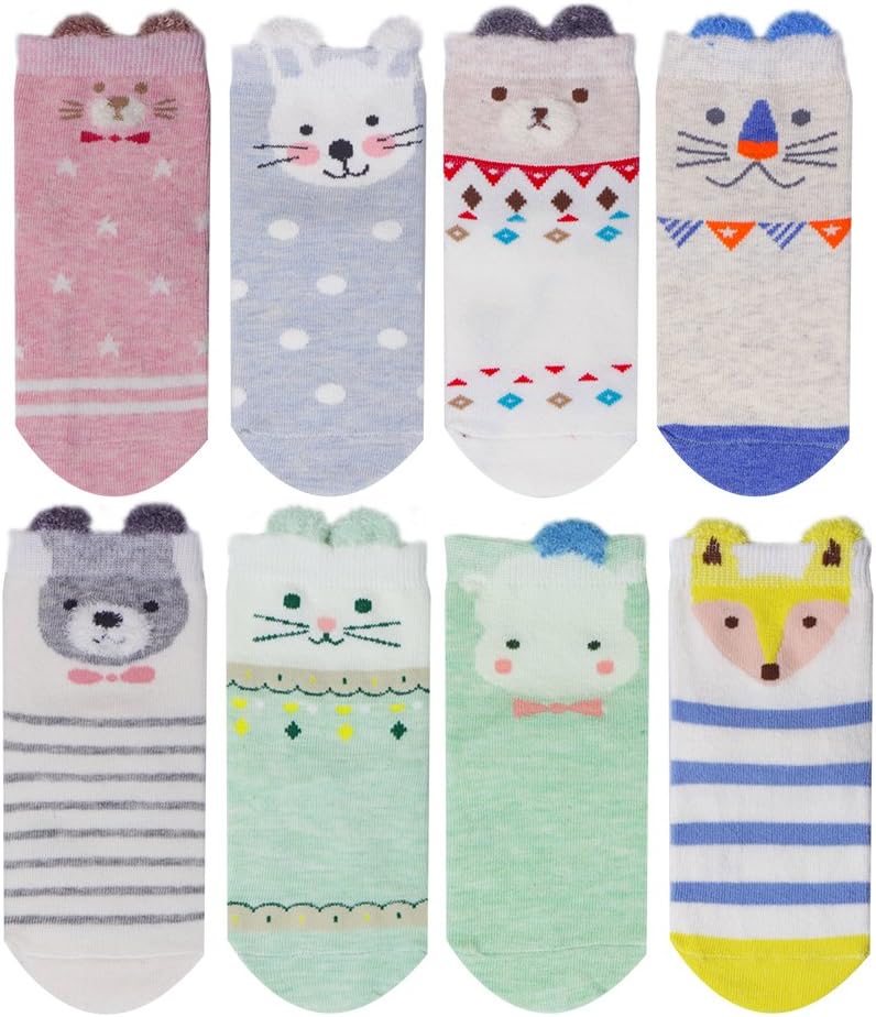 Ofeily Baby Socks 8 Pairs Ankle Animal Cotton Socks Knit Unisex-baby Socks 12-36 Months