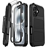 Stroson for iPhone 16 Plus Case with 2X Screen Protector + [Kickstand & Belt Clip Holster], Military-Grade Drop Protection Hard Bumper Heavy Duty Shockproof Phone Case for iPhone 16 Plus (Black)