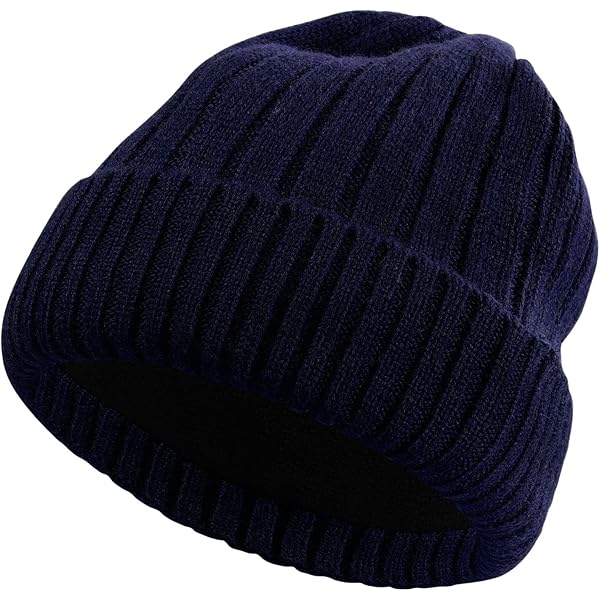 Decky Flat Top Ribbed Visor Beanie Knit Cap Hat Navy Blue at