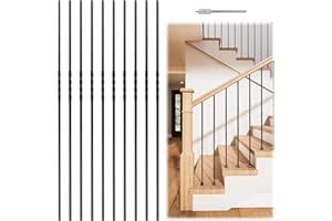Muzata 10Pack 44" Wrought Iron Baluster Hollow Single Twist Metal Stair Spindles for 1/2" Square Metal Stair Iron Balusters for Staircase Interior Decorative Staircase Deck Railing WT27