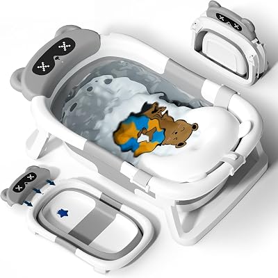 COOSEYA Baby Bath Tub Foldable Collapsible with Soft Cushion Grey 0-18m