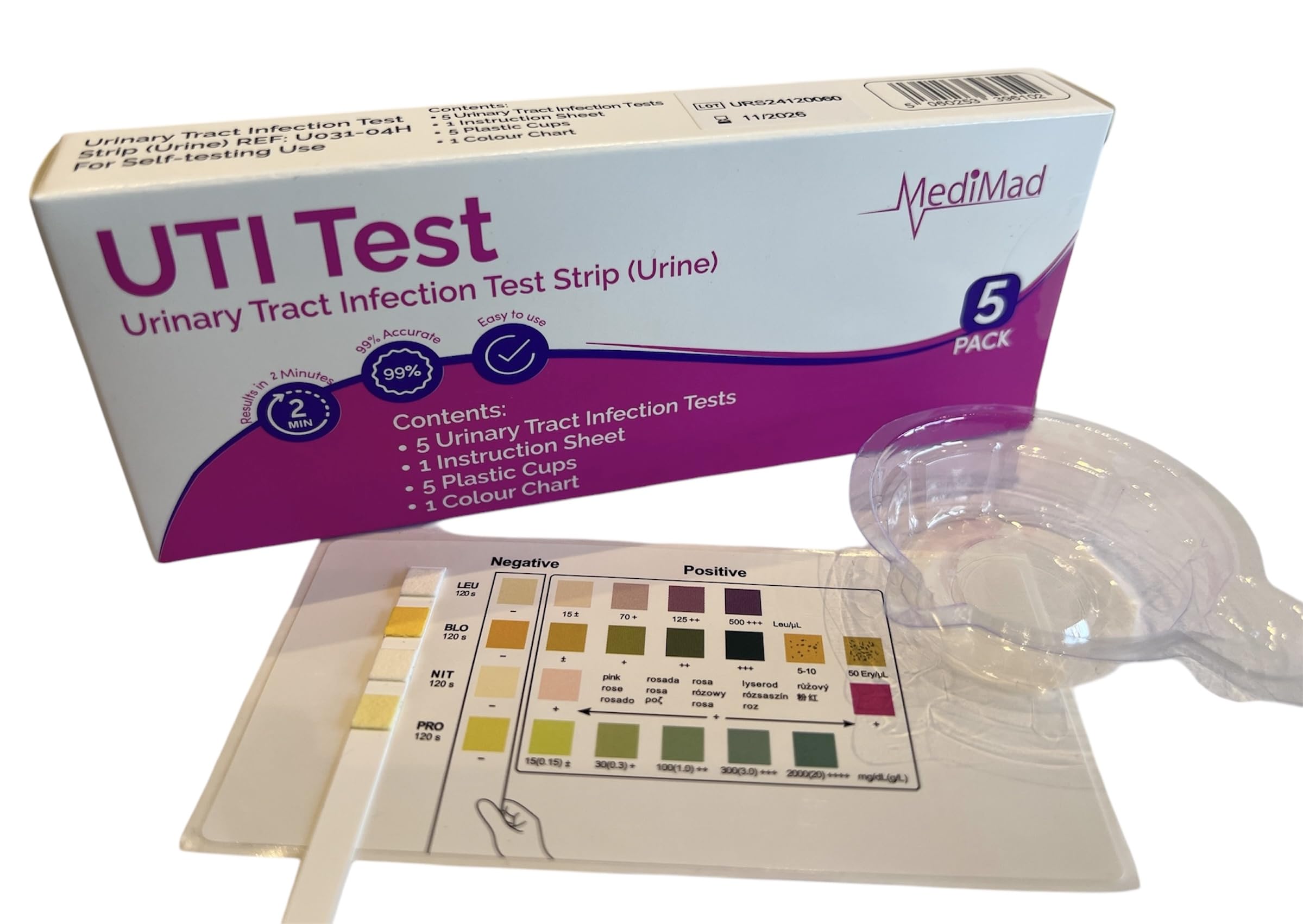 10 Pack - Urinary Tract Infection Urine Test Strips Tests 4 Key UTI Indicators, Leukocytes, Nitrites, Protein & Blood.