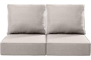 GIANTFURNNI 6" Outdoor Seat Cushions 24x24 IN - Set of 2 Water Resistant Patio Chair Comfortable Replacement Cushion for Porch Set Rattan Dining Rocker Glider Chairs Loveseat Couch Sectional Sofa - Beige