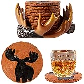 Deer Antler Coasters Set 8 Full Size Non-Slip Cabin Decor Bar Coasters, Indoor Christmas Decorations, Man Cave Gifts for Men and Deer Lovers, Rustic Handmade Cup Coaster for The Home