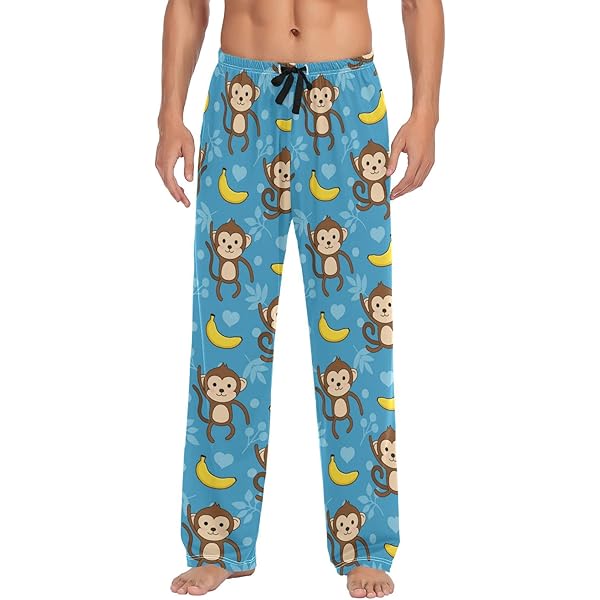 UMIRIKO Men's Cute Cartoon Monkey Faces Pajama Pants with Pocket S