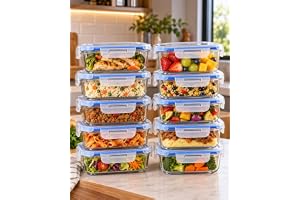 Kit 10 Potes Herméticos de Vidro 640ml com Tampa 4 Travas e Anel de Vedação, Potes para Alimentos, Marmitas, Refeições e Organização de Geladeira