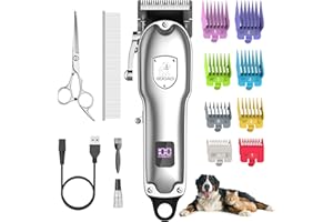 Gooad Dog Clippers for Grooming for Heavy Thick Hair&Coats,Low Noise Dog Hair Trimmer,Rechargeable Cordless Pet Shaver with Stainless Steel Blade, Dog Grooming Kit for Small Large Dogs Pets (Sliver)