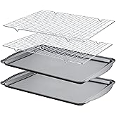 Gymdin Baking Sheet with Cooling Racks - Carbon Steel Cookie Sheets for Baking [2 Sheets + 2 Racks], Nonstick Baking Pans, Perfect for Baking, Roasting, and More, Size 17 x 11 x 0.5 Inches
