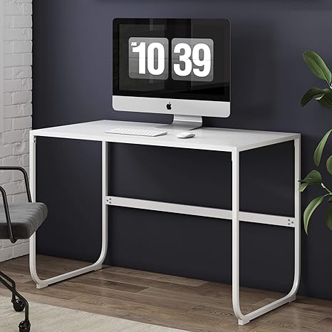 Amazon Com Nathan James Penny Writing Desk With Sleek Curved Metal Frame For Home Or Office White Furniture Decor