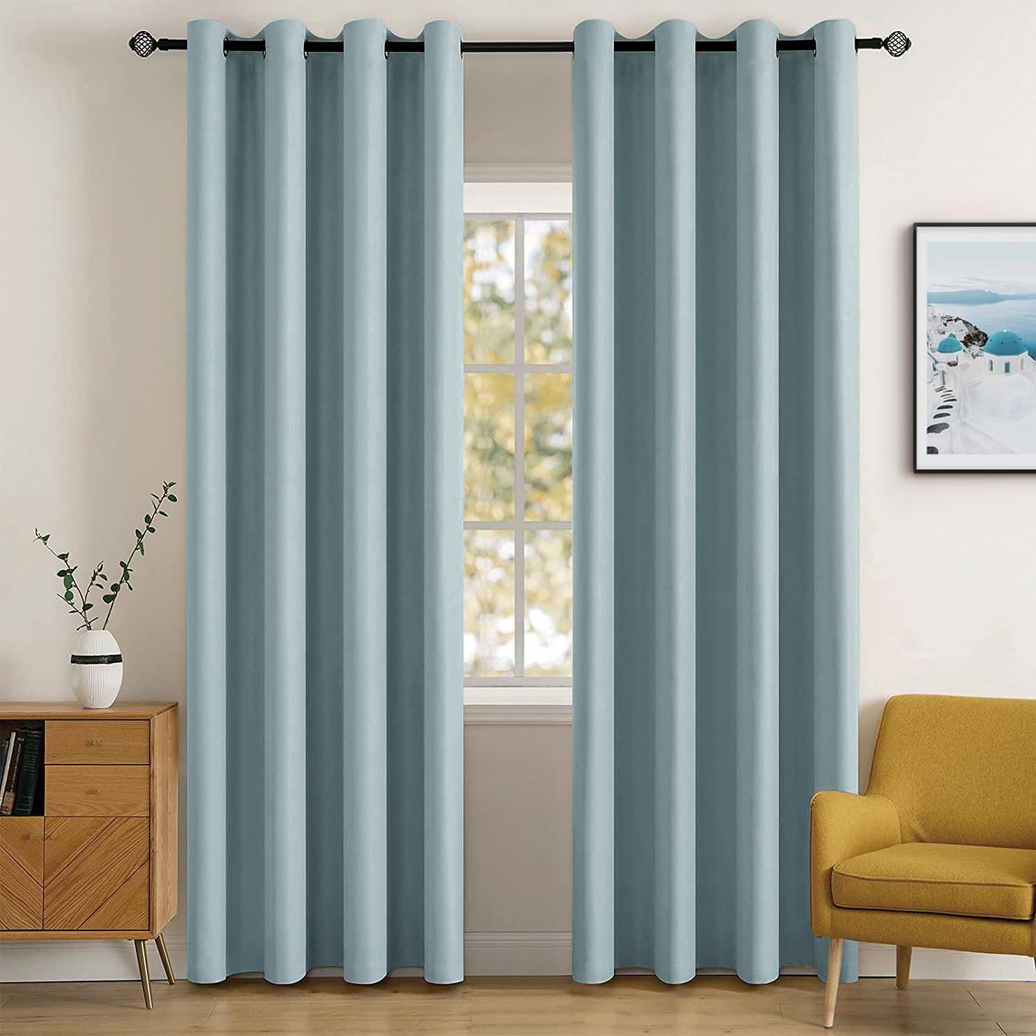 MIULEE Blackout Room Darkening Curtains Thermal Insulated Drapes Solid Window Treatment Set Grommet Top Light Blocking Curtain for Living Room/Bedroom 2 Panels 52 x 84 inch Length Slate Blue Image