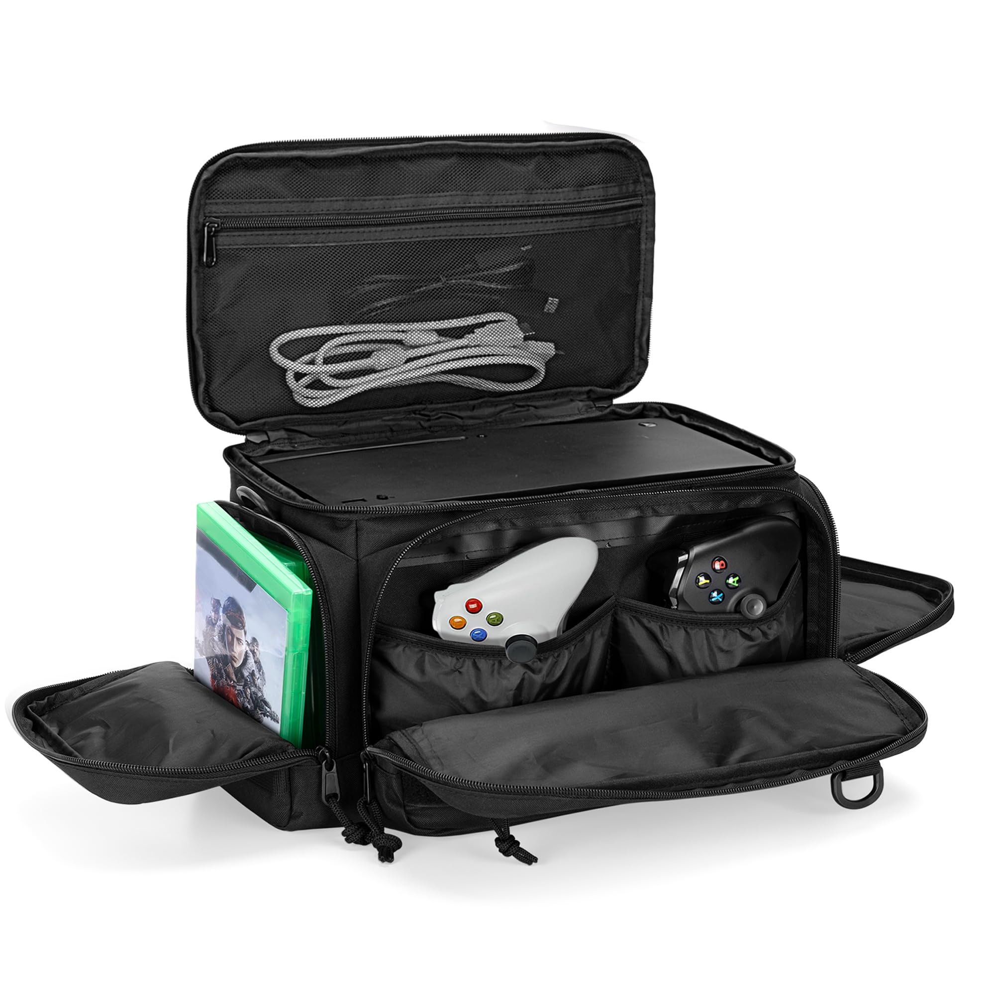 PGmoon Tactical Console Carrying Case Compatible with Xbox Series X, Travel Carry Case Bag with Multi-Pockets for Controllers, Discs & More Accessories (Patent Design)