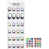 ProtectHobby Headphone Storage Classroom Headphone Organizer 24 Pockets PVC Clear Organizer Holder for School Cell Phones Calculators, with Headphone Storage Stickers & Number Stickers