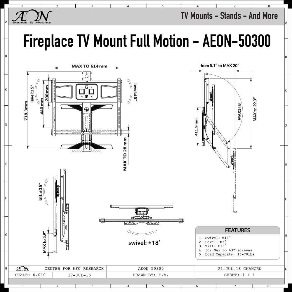 Pull down TV mount for fireplace Aeon 50300 Pricepulse