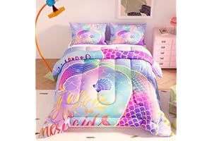 Namoxpa Mermaid Comforter Sets,Pattern for Kids Girls,Decorative Bedding Comforter Sets with 2 Pillow Shams, Twin Size