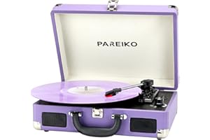 PAREIKO 3 Speed Vinyl Record Player Bluetooth Turntable Vintage Record Player with Built-in Stereo Speakers Portable Built in Battery Lp Player Supports 3.5mm Headphone AUX Input RCA Line Out, Purple