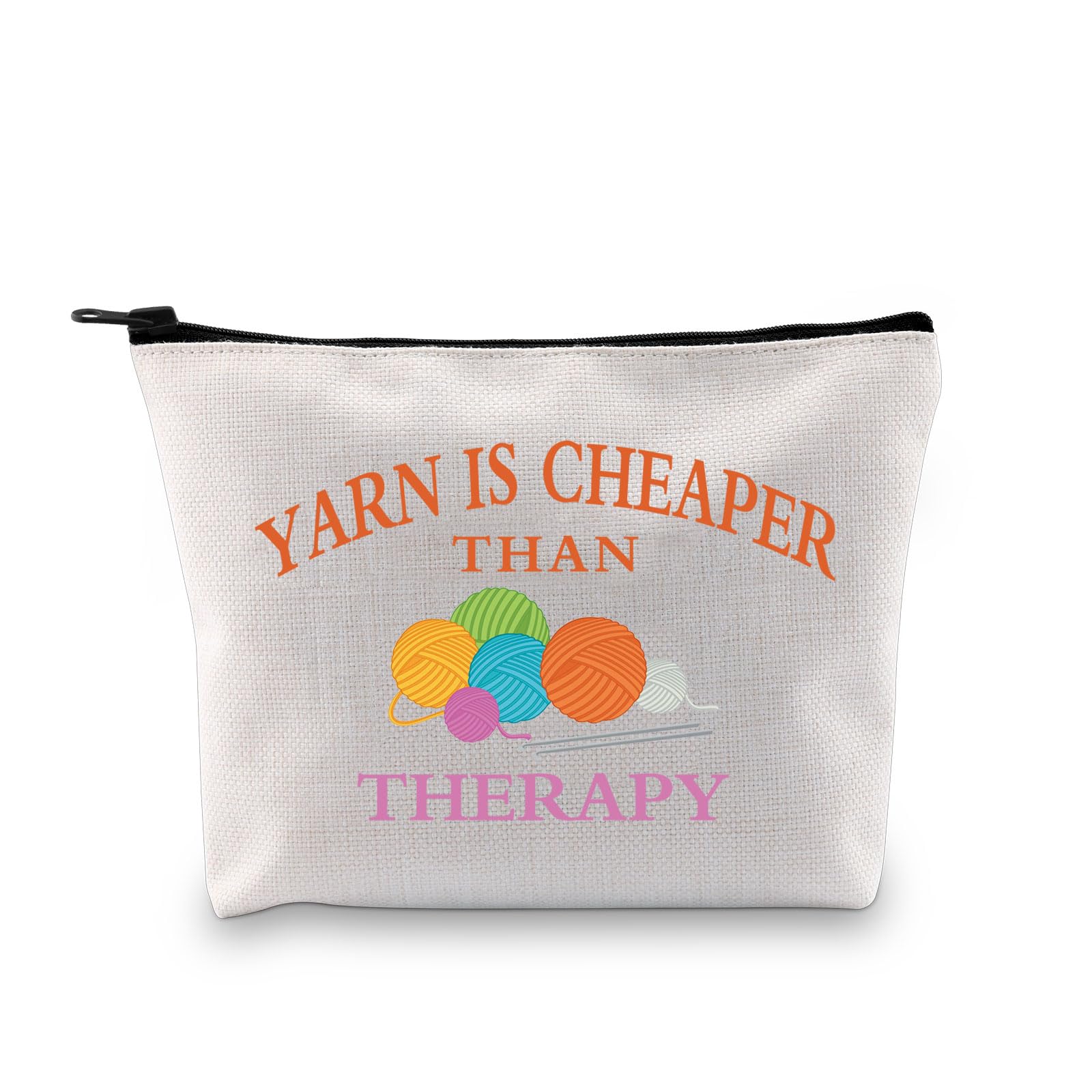 PLITI Yarn Themed Gift Yarn Gift for Crocheter Knitter Yarn is Cheaper Than Therapy Funny Knitting Crochet Lover Makeup Bag (Cheaper Therapy Yarn bagU)