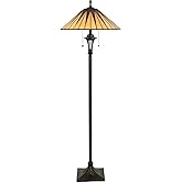 Quoizel Gotham 2-Light Vintage Bronze Floor Lamp with Handcrafted Tiffany Glass in Rich Ebony & Yellow, Traditional Style Des