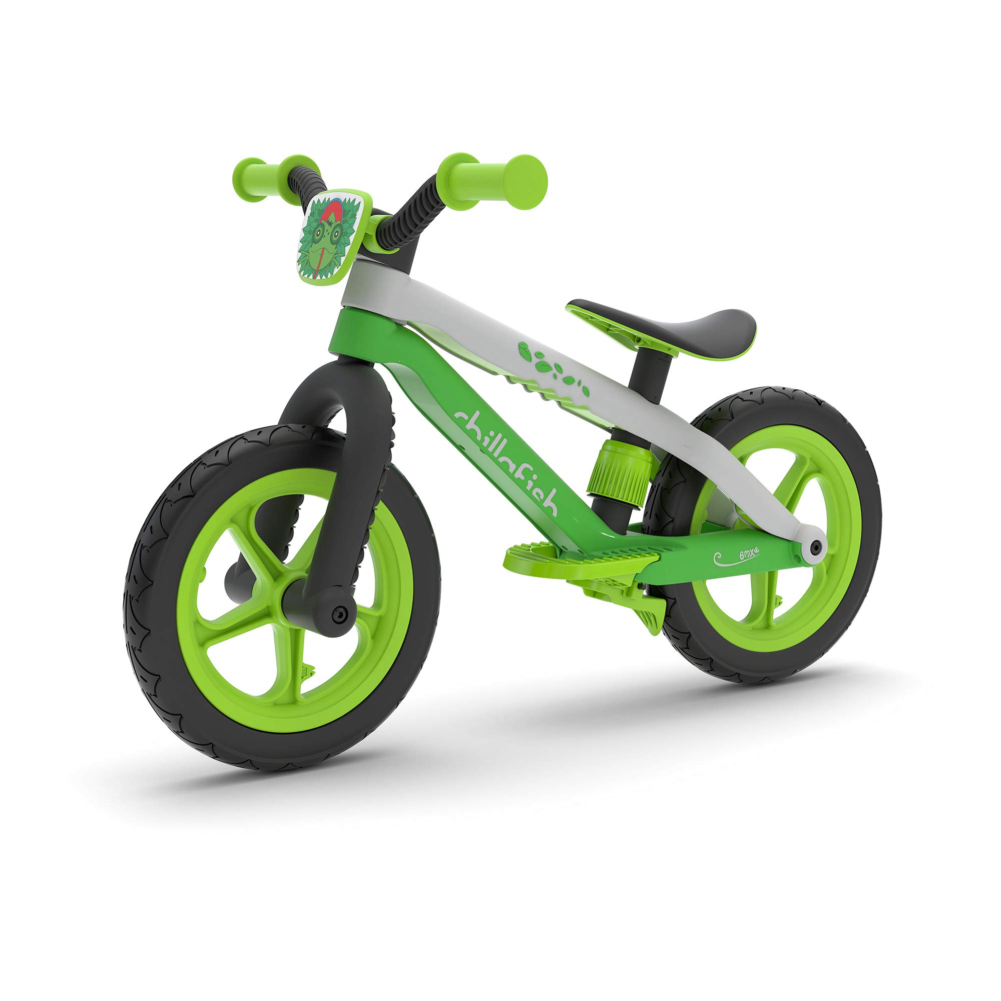 Chillafish Bmxie 2 lightweight balance bike with integrated footrest and footbrake, for kids 2 to 5 years, 12" inch airless rubberskin tires, adjustable seat without tools, lime