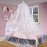 South to East Bed Canopy for Girls with Glowing Stars, Princess Canopy Bed Curtains for Kids, Starry Net Canopy for Girls Room Decor, Kids Bed Canopy for Single, Twin, Full, Queen Size Bed