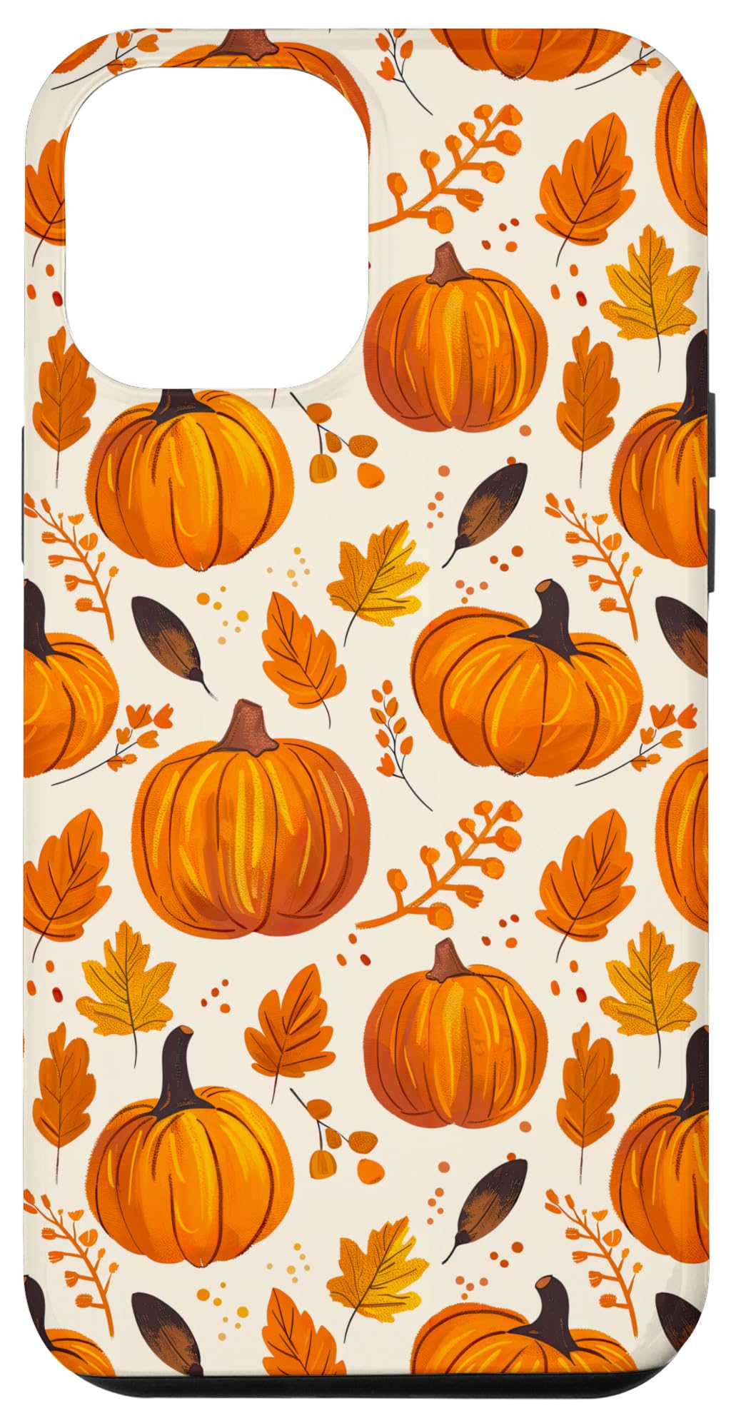 Autumn Maple Fall Leaves & Pumpkins Pattern Halloween Beige Case for iPhone 12 Pro Max