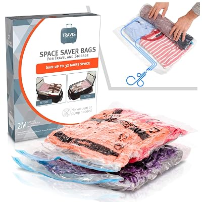 Compression Bags for Travel No Vacuum - Reusable Large Sealed Space &amp;amp;amp; Storage Saver Compression Packing, 2 Pack