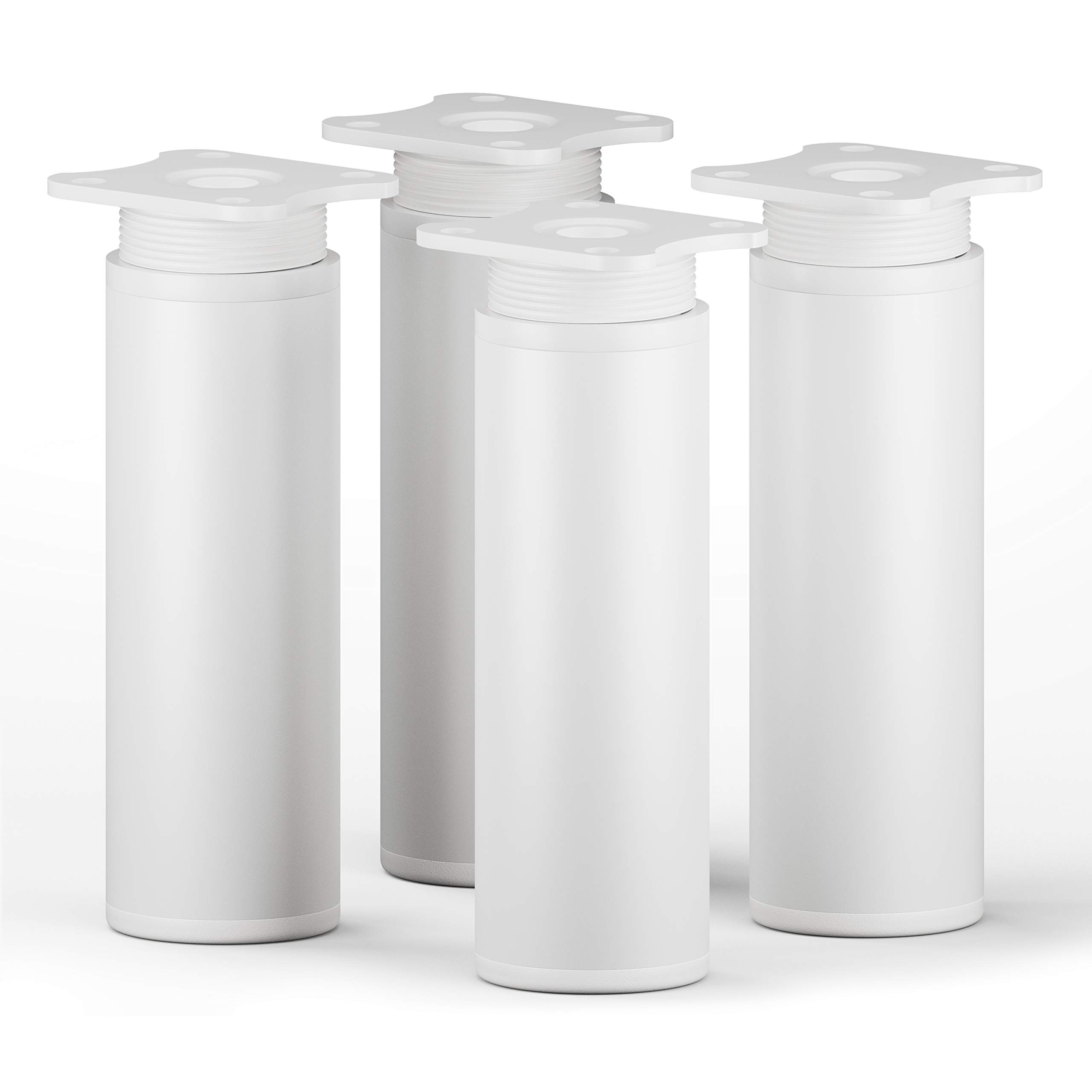 sossai® MFR1 Designer Furniture Feet Height Adjustable Set of 4 Round Profile Diameter 40 mm Colour: White Height: 120 mm (+20 mm) Material: Aluminium | Wood Screws Included
