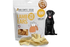 Dog Chits Lamb Ears for Dogs – 100% Natural Baked Lamb Ear Dog Treats – Grain-Free, High Protein, Lower Fat Training Chews – Dental Health & Joint Support – for Large, Medium Dogs – 25 Pack