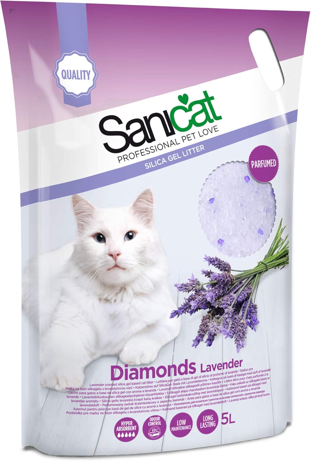 Sanicat Arena de gel de sílice para gatos, perfume a lavanda, 5 litros