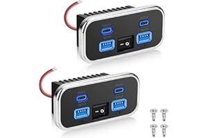 Linkstyle 2PCS RV USB Outlet, 76W Dual 18W USB-A & Dual 20W PD3.0 Ports, Power Outlet Panel with Switch for 12V/24V Car Truck