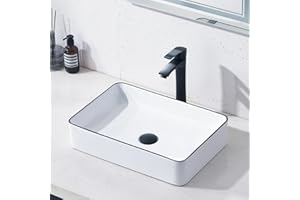 20 Inch Rectangular Bathroom Vessel Sink - HLBLFY Bathroom Sink Rectangular White Background with Black Edges Ceramic Above Counter Porcelain Lavatory Vanity Sink Basin