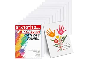 BAKEYBA Canvas Boards for Painting 12 Pack, 8x10 Inch Small Canvas Panels for Kids, 100% Cotton White Blank for Acrylics Oil Watercolor Tempera Paints