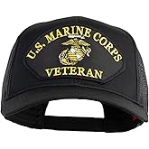 US Marine Corps Veteran Black Patched Solid Cotton Twill Mesh Prostyle Cap | Breathable mesh back, pre-curved bill, 6-panel structured high-profile construction, adjustable snap closure, all-season wear