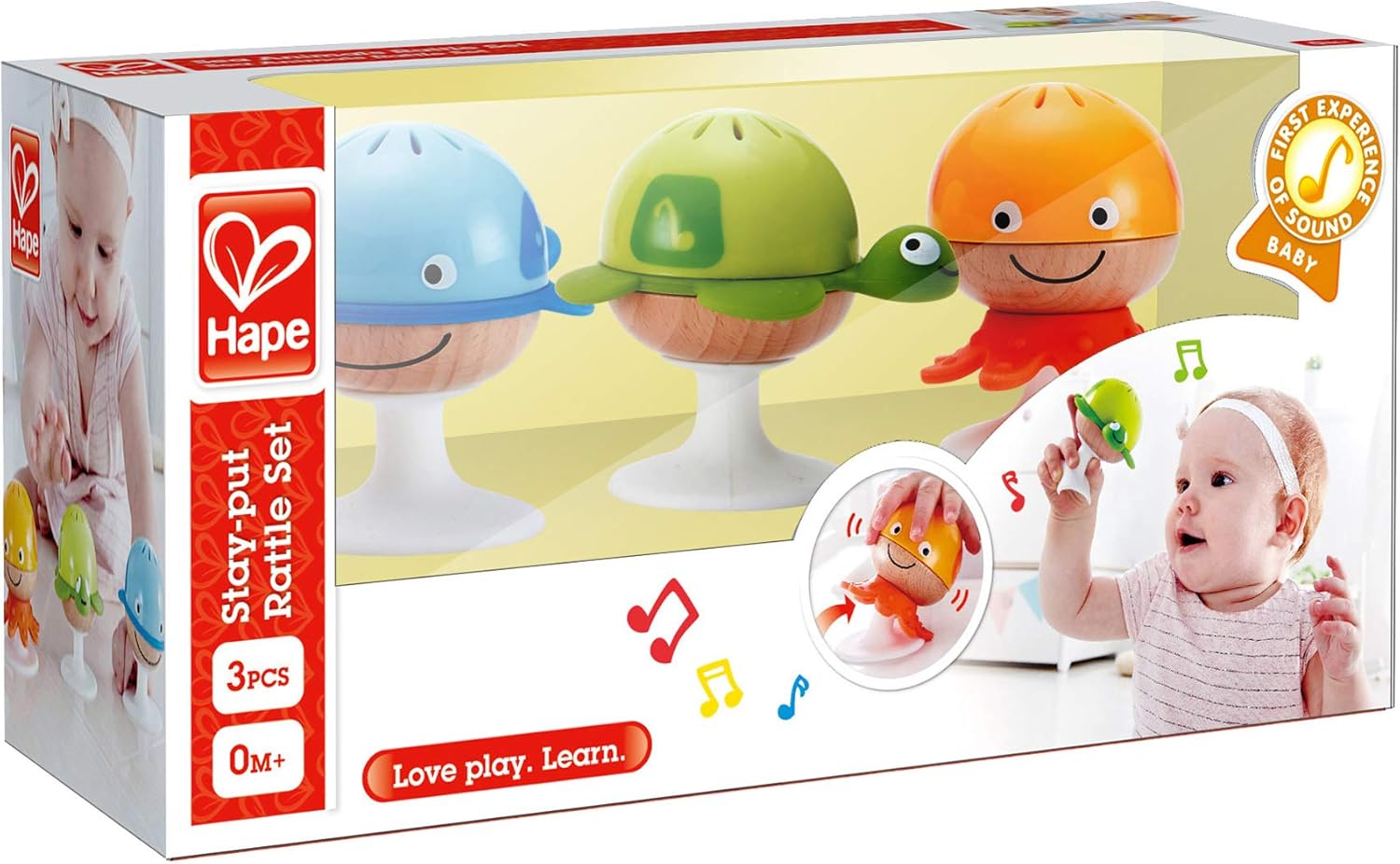 Hape Put-Stay Rattle Set | Three Sea Animal Suction Rattle Toys, Baby Educational Toy Set, Multi, 5'' x 2'' (E0330): Toys & Games