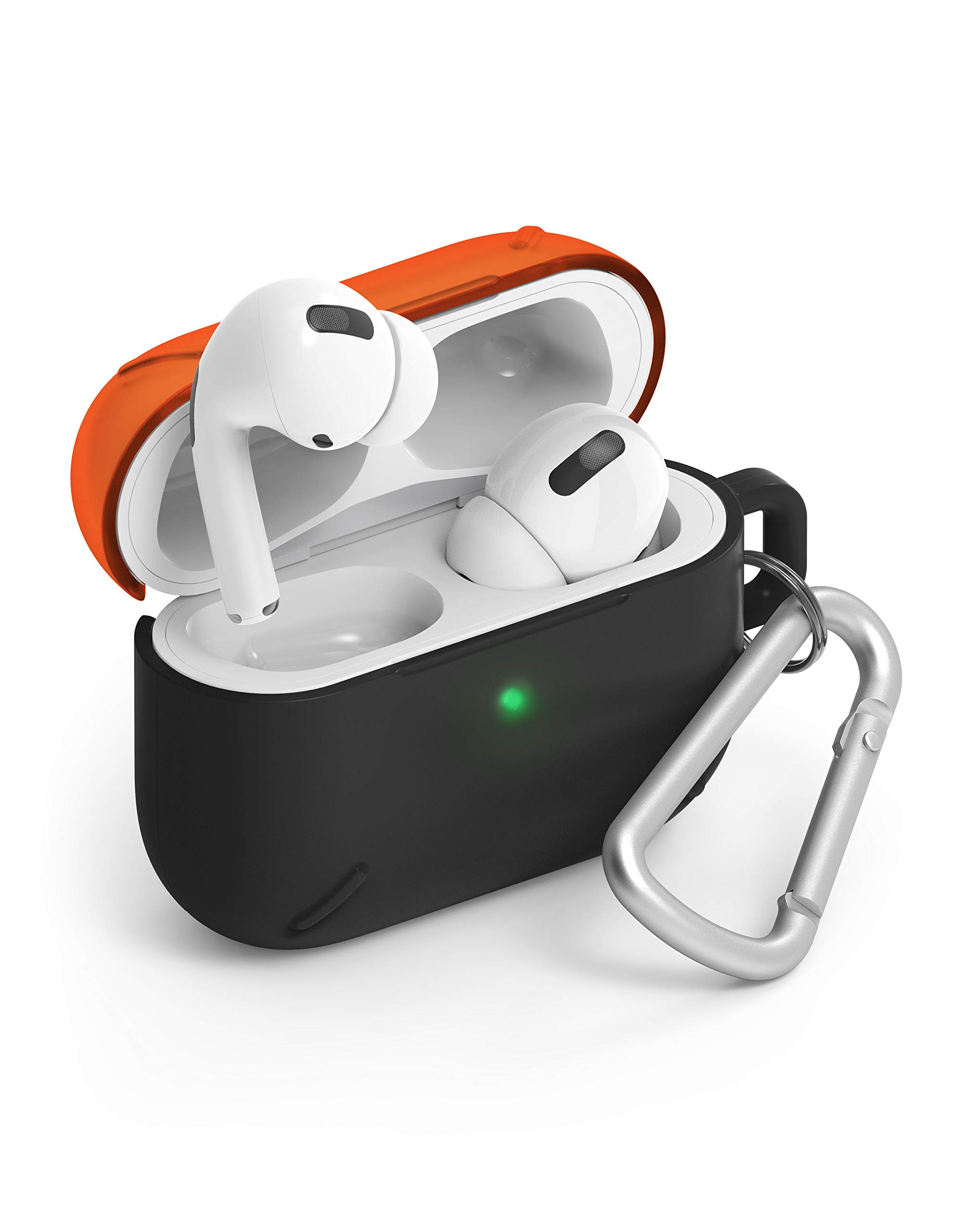 Ringke Layered Case Designed for AirPods Pro, Hard PC (Visible Front LED)  Shock Resistant Cover for AirPods Pro Case with Carabiner (2019) Orange