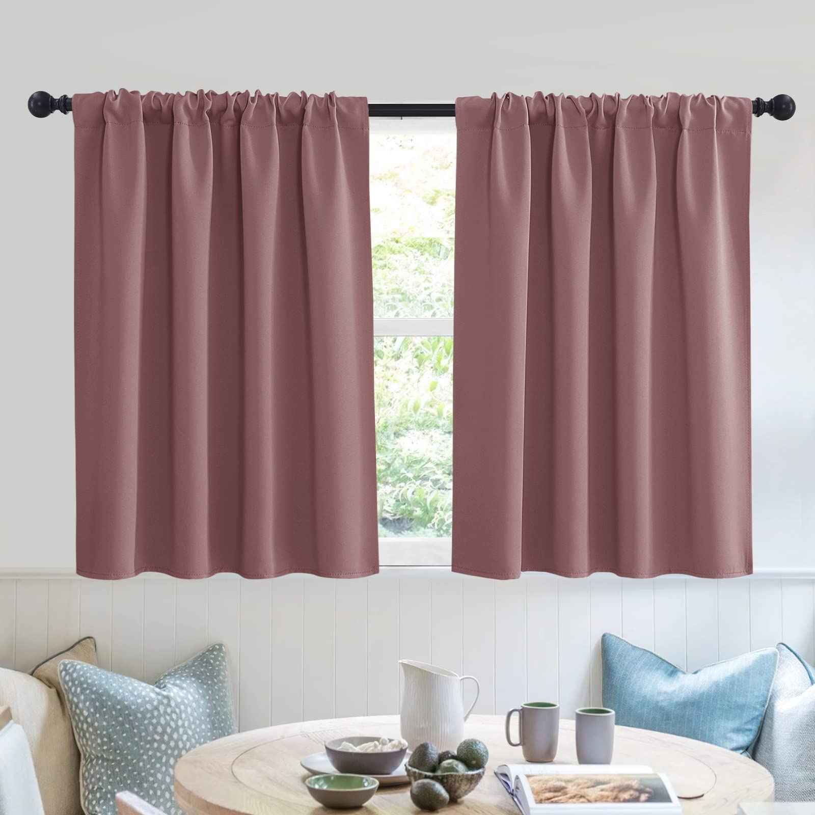 Photo 1 of RYB HOME Short Blackout Curtains for Small Window, Sunmmer Heat Light Blocking Privacy Protection Curtains for Sunroom Laundry Room Stair Window, Width 52 by Length 36, Dusty Rose, Set of 2