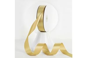 MEEDEE Gold Ribbon 1 Inch Gold Satin Ribbon Lux Satin Double Faced Satin Ribbon by 50 Yards Polyester Gold Wrapping Ribbon for Crafts, Satin Wedding, Flower Bouquet, Holiday Decorating