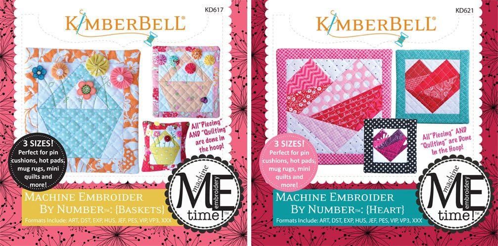 KimberBell Designs Bundle of 2 Embroider by Number ME Time CD's - Basket PLUS Heart KD617+KD621