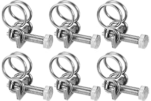M METERXITY 6-Pack Double Wire Hose Clamp, 11-14mm 304 Stainless Steel Hose Clips Pipe Tube Clamps with M6 Bolt Adjustable for Dust Collection Hose/Pump/Rubber/PVC Pipe Connect [Silver]