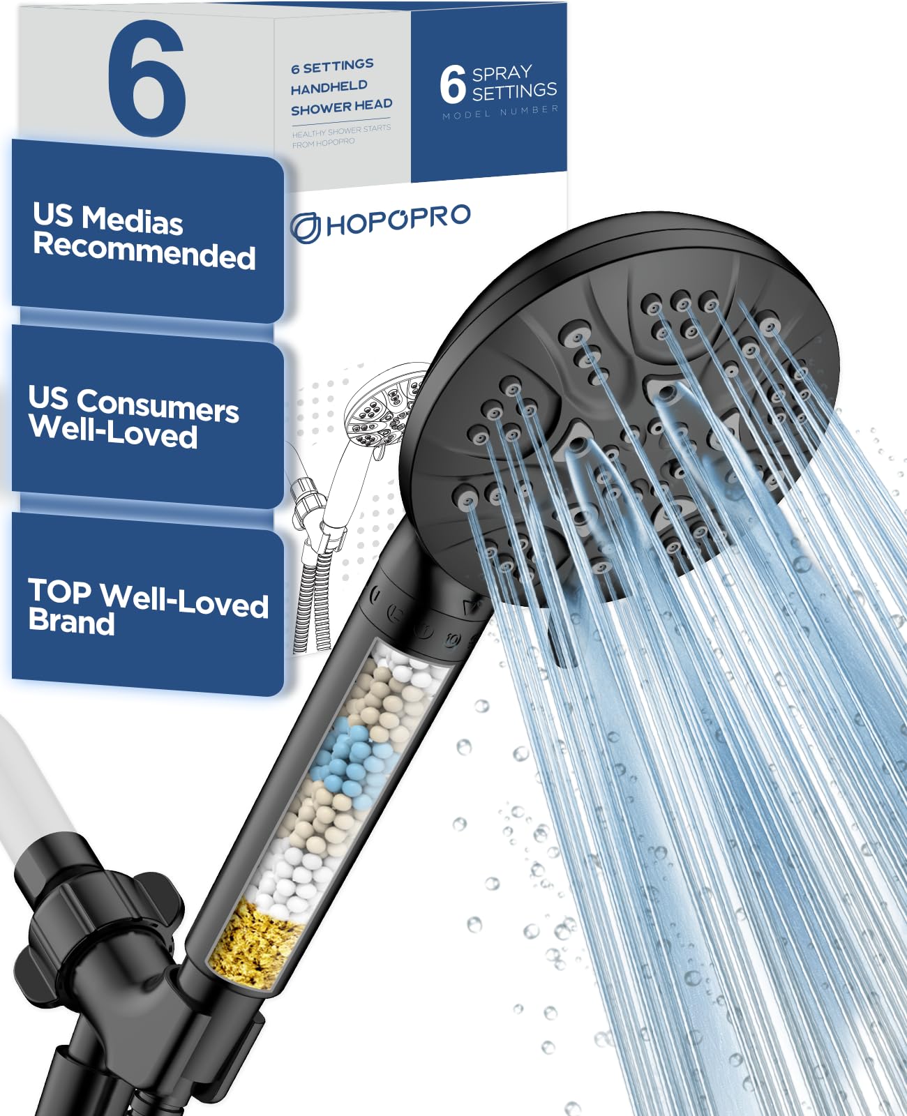 Photo 1 of 6-Mode High Pressure Handheld Shower Head with Filter, HOPOPRO High Flow Filtered Handheld Showerhead, Water Softener Filters for Hard Water - Removes Chlorine - Improves Skin Hair Condition