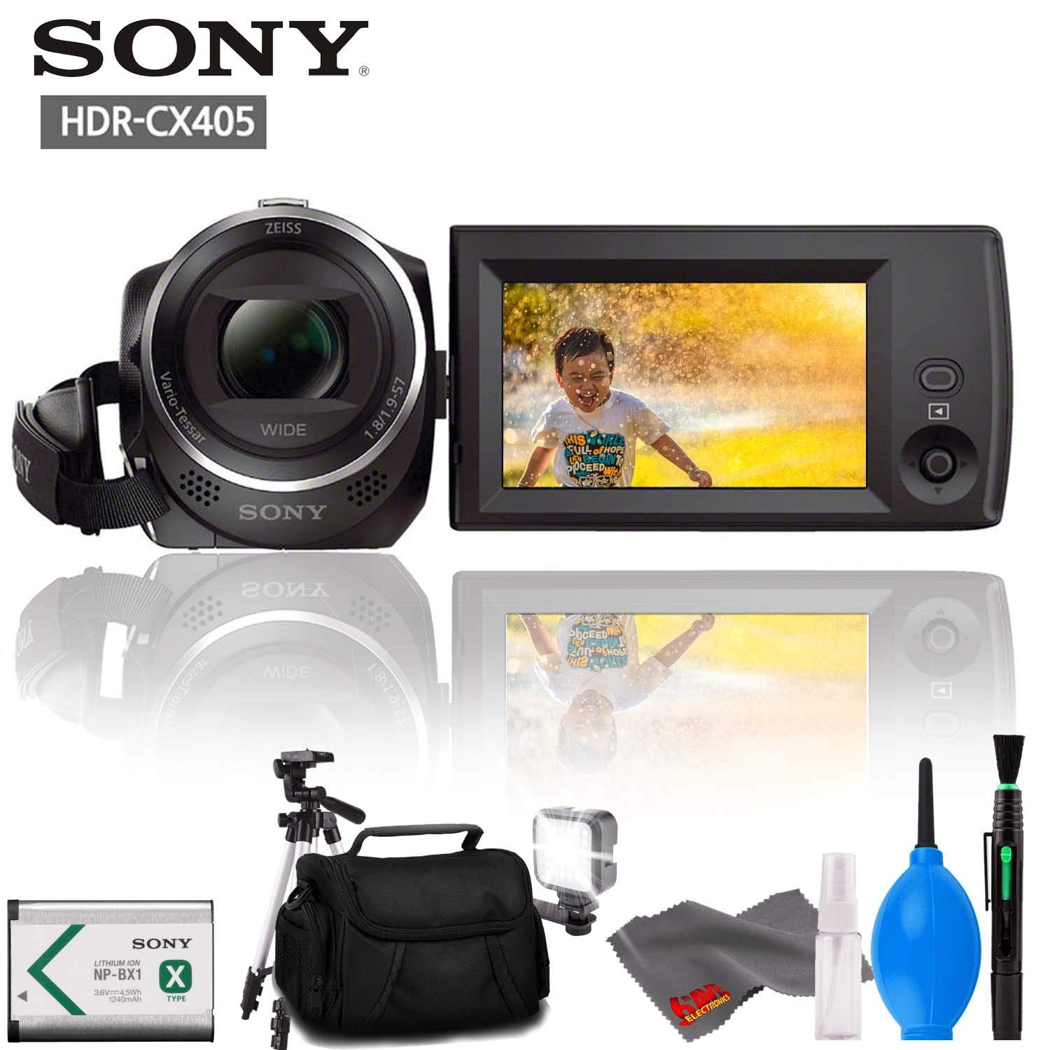 Sony HDRCX405 HD Handycam with Carrying Bag, Tripod, LED Light and