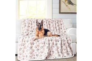 Rezutan Upgraded Dog Blankets for Large Dogs, Dog Cat Blankets Washable 50" x 60", Soft Pet Mat Throw Cover for Kennel Crate Bed, Cute Paw Pattern, Dog Blanket, Pet Blanket （1 Pack White）