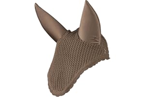 HORZE Marquess Crochet Horse Ear Bonnet | Sound Dampening Fly Protection - Walnut - Horse