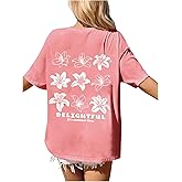 SOLY HUX Women's Floral Letter Print Oversized Graphic Tees Half Sleeve Vintage Loose T Shirt Summer Tops