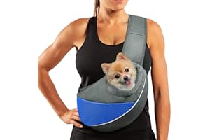 AOFOOK Dog Sling Carrier, Adjustable Puppy Pet Carrier Purse Carrier Dog Carrying Bag Small Animal Carriers Cat Sling Pouch Holder (Royal Blue, M - Up to 7 lbs)