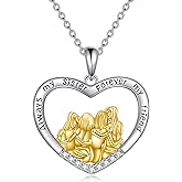 POPKIMI Sister Gifts from Sister/Brother Two Three Four Five Sisters Necklace Sterling Silver Crystal Fashion Jewelry Gift for Women Friend Female Friendship Lasts Forever