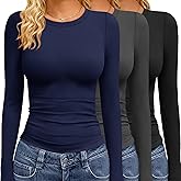 GAYHAY 3 Pack Long Sleeve Shirts for Women Basic Tops Crew Neck Fitted Tight Workout Tees Y2K Clothes Going Out Fashion 2025