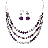 Jules D. Layered Beaded Statement Necklaces with Earrings Multi Strand Crystal Beads Choker Necklaces for Women Fashion Costume Jewelry Party Gifts
